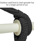Close-up of hammock chair's outdoor-rated knot and steel spreader bar for durability in Night Gray polycotton blend.