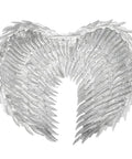 White Feathered Angel Wings With Straps Lightweight Halloween Costume Accessory For Cosplay Parties Silver Foil Shine Accent Adds Drama