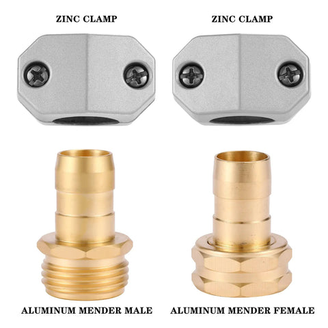 Durable Aluminum And Zinc Garden Hose Coupling Kit For Five Eighth And Three Quarter Inch Hoses, Male And Female Fittings