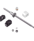 SFU2005 RM2005 Ball Screw Assembly 450mm 20mm Diameter With Ballnut And Housing End Supports BK BF15 And Coupler For CNC Machines High Precision 0.05 mm Tolerance Low Noise Smooth Rotation Beefy Steel Build, shown with screw, nut, supports, and coupler