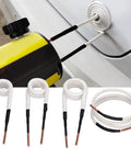 Heavy Duty 4 Pack Induction Heating Coil Kit Featuring Thick Brass Core Wire Built For No Sweat Nut Removal And Quick Carry Out Automotive Gear Bearing Heat Treatments. Induction coils in various sizes with a heating tool.