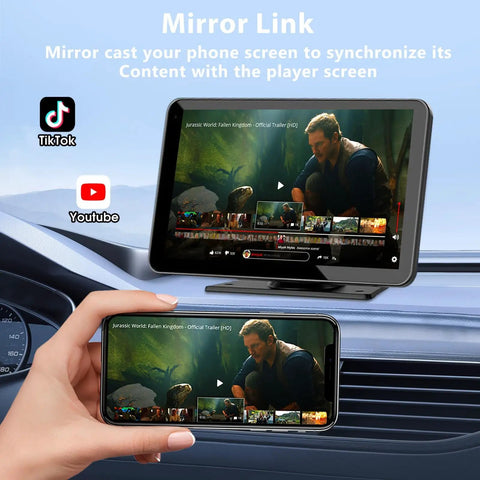 Wireless 7 Inch HD CarPlay Screen Slick Portable Touchscreen Stereo For Cars with smart device mirror link feature. 