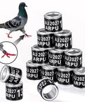 100 Pieces Black Aluminum Pigeon Leg Rings For Bird Identification And Training, 2027 ARPU Serial Number Bands on display.