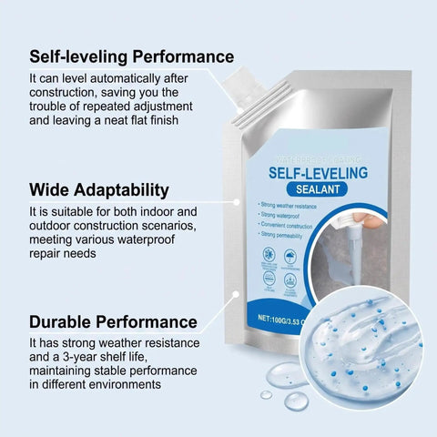 Slick Self Leveling Concrete Crack Filler With Heavy Duty Waterproof Sealant For Walls Floors And Driveways Zero Mess tube showing self-leveling sealant features.