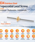 304 stainless steel Tr6x2 trapezoidal lead screw 200mm with brass nut for CNC routers and 3D printers