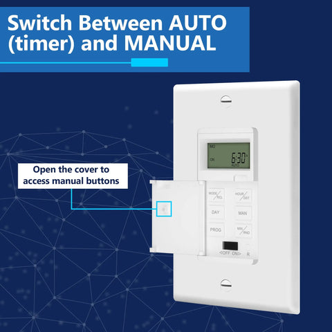 Programmable Digital Timer Switch For Lights, Fans, And Motors With Simple Setup, 7 Day Scheduling And 18 On Off Settings.
