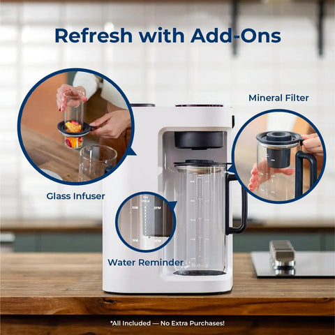 Plug And Play Countertop Reverse Osmosis Water Filtration System With Remineralization, 3 add-ons shown at kitchen counter