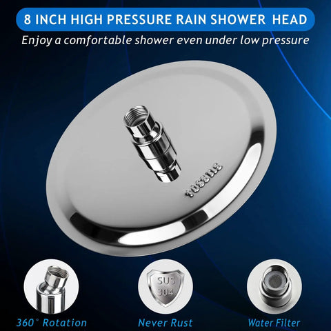 High Pressure Rain Shower Head With All Metal Stainless Steel Build 8 Inch Chrome Rainfall Showerhead Delivers Strong Water Flow