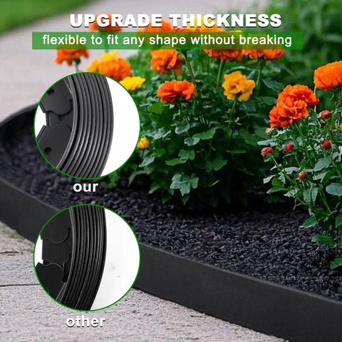 Durable 60 Foot Landscape Edging Kit With 60 Stakes 2 Inch Tall Border For Lawn And Flower Beds Quick No Dig Install Easy Setup Plastic Edging For Landscaping Paver Edge Black showing thickness comparison.