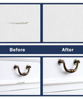 Easy Touch Up Paint Pens Refillable Wall Repair Kit Smooth Out Dings On Drywall before and after wall and furniture repair.