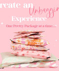 Stack of Designer Poly Mailers 6x9 Inch 100 Pack Heavy Duty Waterproof Self Seal Shipping Bags with Chic Pink Coquette Designs