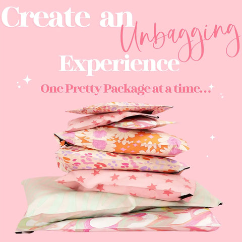 Stack of Designer Poly Mailers 6x9 Inch 100 Pack Heavy Duty Waterproof Self Seal Shipping Bags with Chic Pink Coquette Designs