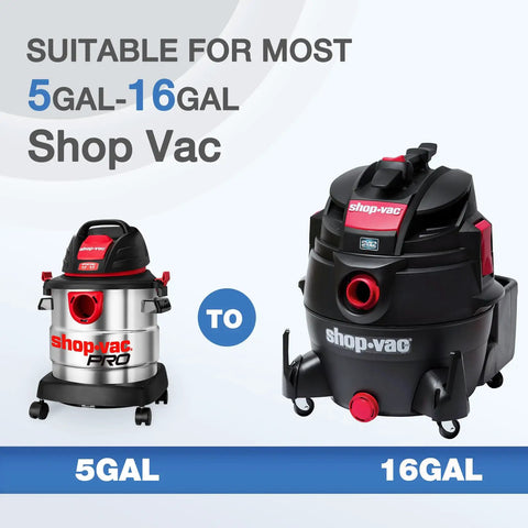 High Performance Vacuum Cartridge Filter For Five To Sixteen Gallon Wet Dry Vacuums With Nanofiber Filtration Reusable One Pack image showing suitability for 5 to 16 gallon Shop Vac.