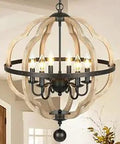 Orb Farmhouse Rustic Vintage Wood Chandelier With Iron Beads And Six-Light Stardust Finish 20.5 Inch Dope Ceiling Pendant