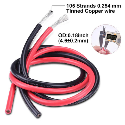 Beefy 10 Gauge Wire 50 Ft Black And 50 Ft Red Tinned Copper 2 Conductor Electrical Cable with 105 strands for marine use.