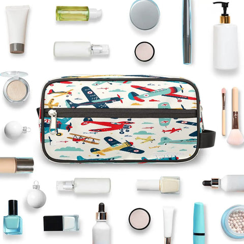 Cartoon Colorful Airplane Travel Makeup Bag For Women And Men Large Cosmetic Wash Bag Dopp Kit with toiletries and makeup items
