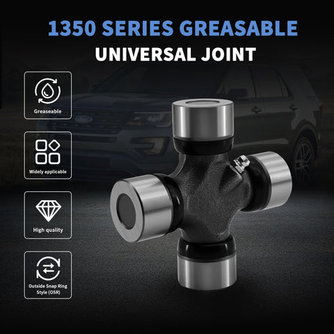 U Joint 1350 Series Greaseable Outside Snap Ring 5178X With 1.188 Inch Cap And 3.625 Inch Lock Up, steel and rubber construction