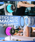 Magnetic Bluetooth Mini Speaker With Bass Diaphragm sticks to gym and kitchen metal surfaces, RGB light glowing.