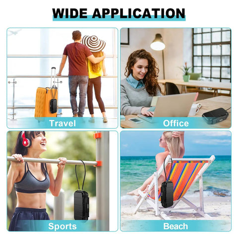 Portable Waterproof Security Lock Box With Combination Lock used in travel, office, sports, and beach settings; durable ABS shell.