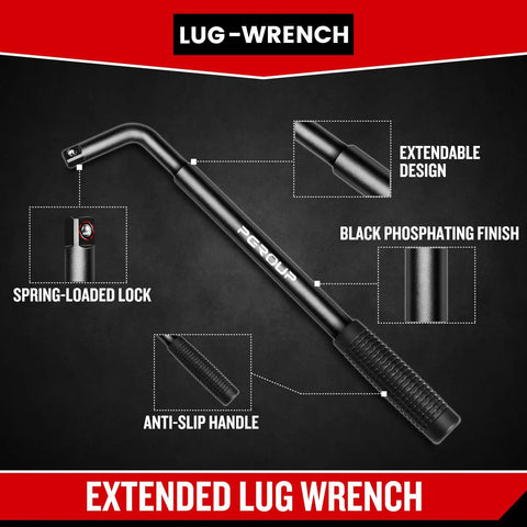 Telescoping Lug Wrench Set With 19mm And 21mm CR-V Steel Sockets, Extended Lug Nut Removal Tool For Cars, Trucks And Vans, Carry Bag Included