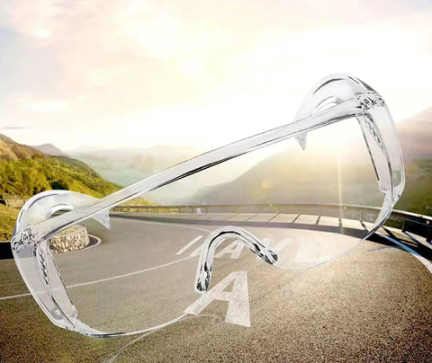 Clear Safety Glasses For Lab Work With Anti Fog Coating, Splash Proof Goggles, Over Glasses Design in scenic outdoor view