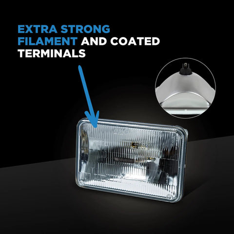 Standard H5006 Multi-Purpose Light Bulb For Classic Cars And Motorcycles, close-up of extra strong filament and terminals.