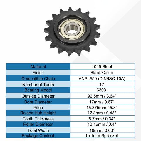 Beefy 50 Roller Chain Idler Sprocket Type C With Seventeen Millimeter Bore And Five Eighth Inch Pitch Seventeen Tooth Tensioner