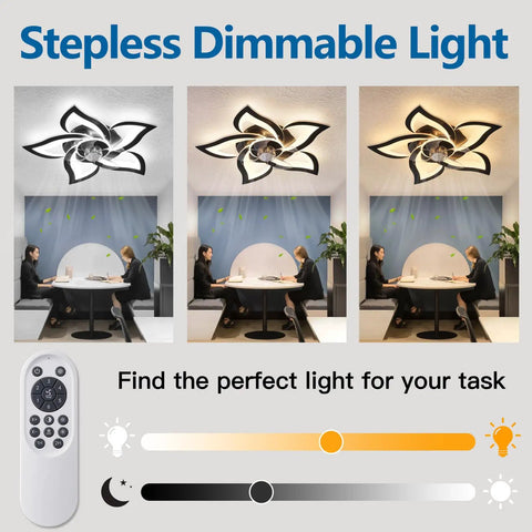 Dope Ceiling Fan With Lights Remote Control 24 Inch Black Low Profile showing dimmable lighting options in dining area
