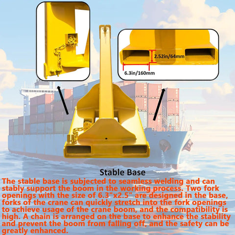 Heavy Duty Adjustable Forklift Telescopic Truss Jib Boom base with 6.3in and 2.5in openings for enhanced stability and safety.