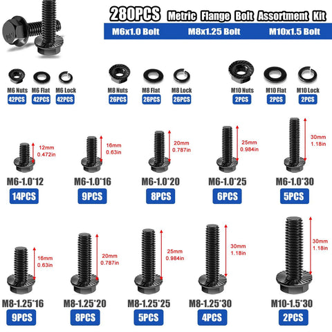 All In One Flange Bolt And Screw Kit With 3160 Pieces, Taiss Brand, 42 Sizes From M2 To M10, shown with individual bolt counts
