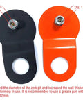 Beefy 10 Ton Aluminum Wheel Snatch Block components with diameter details, black and orange plates for offroad recovery use