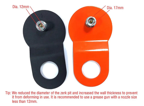 Beefy 10 Ton Aluminum Wheel Snatch Block components with diameter details, black and orange plates for offroad recovery use