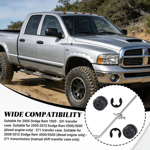 Beefed Up Shift Linkage Bushing Kit For Dodge Ram Transfer Case Shifter Control With E Clips And Grommet Replacement For 52105555AA 68078974AA 26 884 926884 Fits 2002 To 2005 Ram 1500 2500 3500 silver Dodge Ram truck and linkage parts
