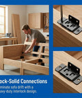 Heavy Duty Stainless Steel Furniture Joint Brackets Set for Quick Fitting Right Angle Corner Braces Black Finish in use on wood frame
