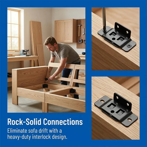 Heavy Duty Stainless Steel Furniture Joint Brackets Set for Quick Fitting Right Angle Corner Braces Black Finish in use on wood frame