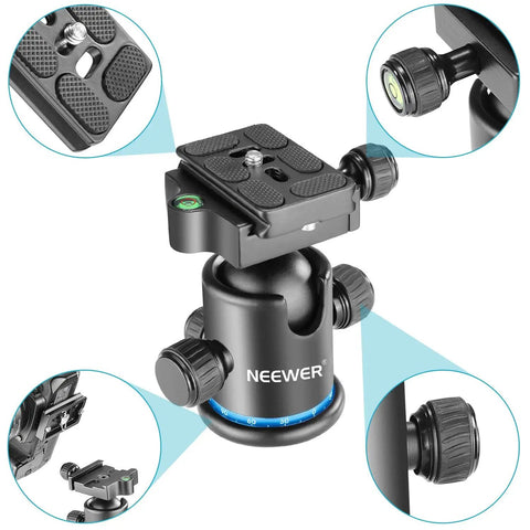 36mm Tripod Ball Head With 360 Degree Pan, Heavy Duty Metal Build, Arca Type Plate, Pro Grade Rig Companion For Photography And Videography, Rock Solid Locking Knobs For Precise Angles, black metal ball head with Arca plate and level