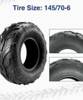 145/70-6 Tubeless ATV Tire Set Pack of 2 for Go Karts and Mini Bikes 4 Ply Rating, showing close-up tread and sidewall details