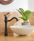 Matte Black Vessel Sink Faucet With 360 Degree Swivel, Single Handle One Hole Lavatory Mixer Tap, freestanding with water flow