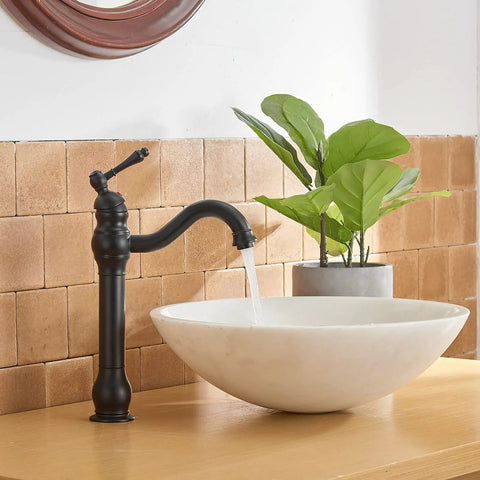 Matte Black Vessel Sink Faucet With 360 Degree Swivel, Single Handle One Hole Lavatory Mixer Tap, freestanding with water flow