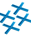 Four anodized aluminum segments of 3 Inch T Track Intersection Kit With Predrilled Mounting Holes Four Sets Of Universal T Track Accessories