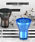 Comparison of rusted funnel and blue aluminum oil filler funnel for Yamaha Tenere 700, CNC precision, anodized surface