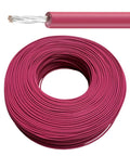 Top Shelf 22 AWG High Temp Wire Tinned Copper Hook Up Cable 300V 125C XLPE Insulation made of pink tinned copper in a coiled roll.