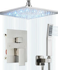 12 Inch LED Square Showerhead Kit With Handheld Spray, High Pressure Rain System, SUS304 Stainless Steel, Brushed Nickel Finish