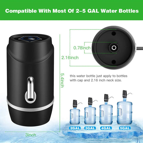 Portable 5 Gallon Electric Water Dispenser With USB Rechargeable Pump For 2 To 5 Gallon Jugs, with silicone spout
