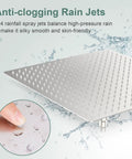 16 Inch Rain Shower Head High Pressure 1.8 GPM Brushed Nickel Square Shower Head With Anti Clog Silicone Nozzles For Full Body Coverage
