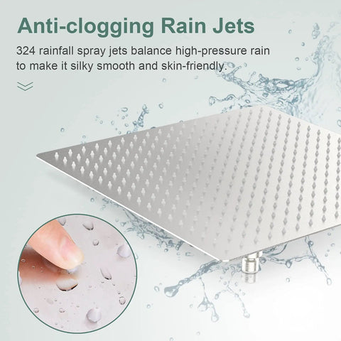 16 Inch Rain Shower Head High Pressure 1.8 GPM Brushed Nickel Square Shower Head With Anti Clog Silicone Nozzles For Full Body Coverage