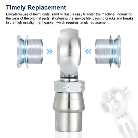 High Misalignment Spacer Heim Joint Five Eighths To One Half Inch Bore Adapter For Rod Ends 4 Pack Durable 1045 Carbon Steel With Silver Zinc Plating Ideal For Off Road Racing And Heavy Duty Linkage, silver spacer shown with rod end