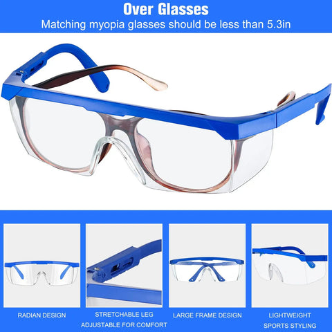 20 Pack Safety Goggles For Glasses Wearers, Anti Fog Lab Goggles With Scratch Resistant Shield, Protective Eyewear in blue PVC