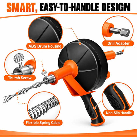Wipe Blockages Off The Map With This Badass 33 Foot Heavy Duty Drain Snake Auger features ABS drum housing and non-slip handle.