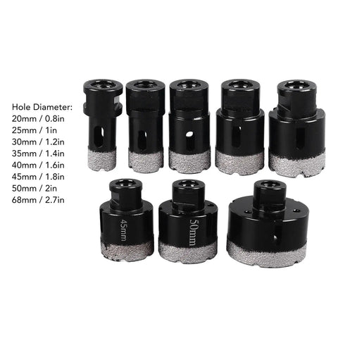 Kickstart Your DIY Project With This Awesome 8-Pc Grit Hole Saw Kit Designed For Drilling Marble Glass Ceramic Tiles And Concrete With Sharp Diamond Tips That Make Hard Work Easy Peasy. 8-piece diamond hole saw kit, 20mm-68mm sizes